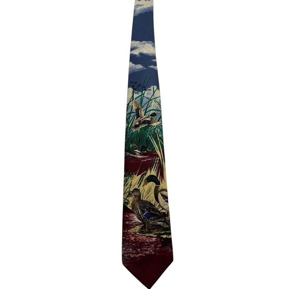 VTG 90s Ducks Unlimited Mallard Waterfowl Hunting Wildlife Silk Tie Made in USA - Picture 6 of 9